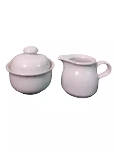 German Democratic Republic Sugar Bowl w/Lid & Creamer Blue Speckled Stoneware - Picture 1 of 7