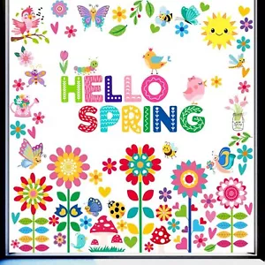 Hello Spring Summer Window Clings, Removable Butterfly Gel Window Stickers - Picture 1 of 4