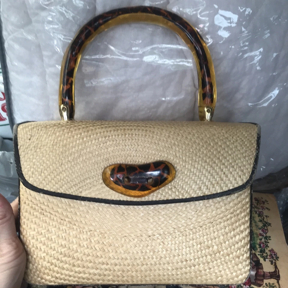 Timmy Woods, Paja, Cartera de Caja, Preciosa, Concha de Tortuga, Cuero Usado Foto 1 de 4