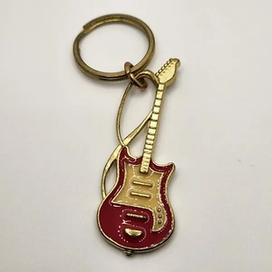 Vtg Guitar Keychain Music Red Yellow White Crown Marked Enamel Instrument - Picture 1 of 3