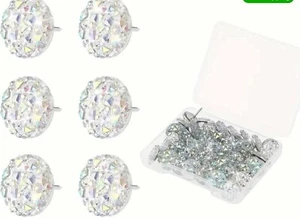 LOT OF 30 CLEAR BLING CRYSTAL JEWELED PUSH PINS THUMB TACKS FOR CORK BOARD - Picture 1 of 2