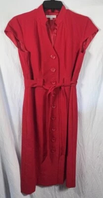 Vestido Sandra Darren manga gorra abotonada delantera corbata cinturón mujer talla 6 rojo Foto 1 de 4