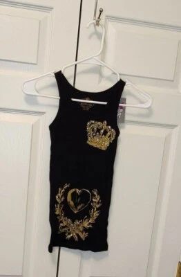 Новый девочка цветы на Zoe черное золото блестящий Crown сердце ребристый Майка размер L 10/1 - Изображение 1 из 2