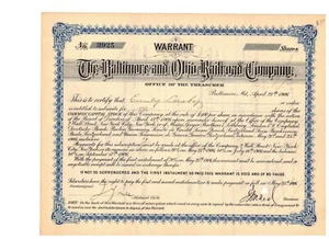 Baltimora & Ohio Railroad Co. Warrant 1/10th 1906 Azioni capitale comune blu - Foto 1 di 2