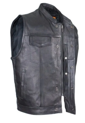 Mens Riding Collar Son of Anarchy Motorcycle Leather Vest Big Sizes Single Panel - Image 1 of 4