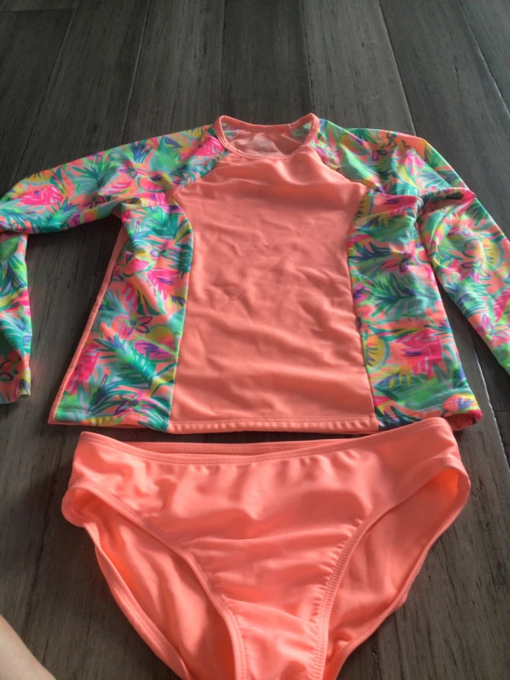 New Wonder Nation Girl's Summer Palm Beach print Swimsuit Set Sz XL 14-16 - Image 1 of 1