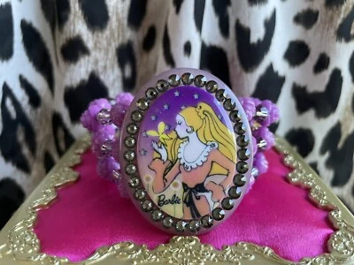 Tarina Tarantino Vintage Barbie Circa 1968 Butterfly Cameo Purple Rose Bracelet - Image 1 of 4