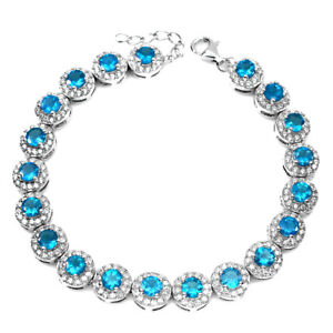 Unheated Round Apatite 4mm Simulated Cz 925 Sterling Silver Bracelet 7.5 Inches