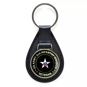 Portachiavi in pelle nera veterano 2a divisione fanteria US Army portachiavi argento - Foto 1 di 3