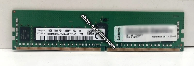 7X77A01302 - 16GB TruDDR4 2666 MHz (1Rx4 1.2V) RDIMM for ThinkSystem FRU 01DE972 - Image 1 of 1