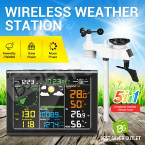 Weather Station Solar Powered Outdoor Humidity Forecast Wall Mount 11 Mode - Picture 1 of 11
