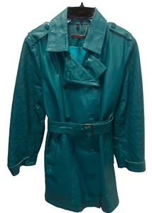 👠🧥💚 Iman Green leather Women’s Double Breasted Trench Coat Size L - Picture 1 of 9