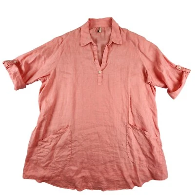 XCVI Rori Linen Tunic Charlock Pigment Womens Plus Size 2XL Roll Tab Sleeve Boho - Image 1 of 4