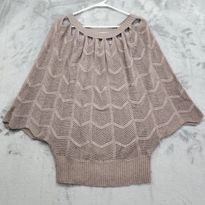 Mystree Wool Angora Crochet Open Knit Poncho Shawl Sweater Top Size S Tan Cutout - Picture 1 of 9