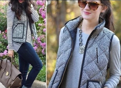 J. Chaleco acolchado Crew relleno hacia abajo para mujer talla pequeña negro espiga usado en excelente estado Foto 1 de 4