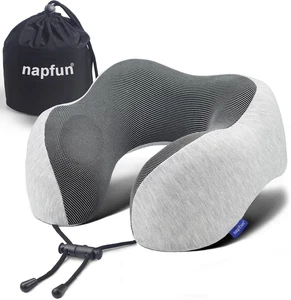 Travel Neck Pillow 100% Memory Foam – Portable Airplane Headrest – Light Grey - Picture 1 of 11