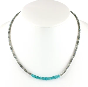 Labradorit Kette mit Apatit Natur Edelstein facettierte Collier Geschenk ca.46cm - Picture 1 of 2