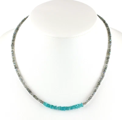 Labradorit Kette mit Apatit Natur Edelstein facettierte Collier Geschenk ca.46cm - Bild 1 von 2