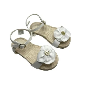 Janie and Jack Sandals Toddler Girl Size 6 White Flower Jute Espadrille NWOT - Picture 1 of 7