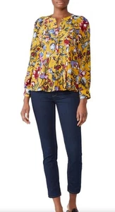 J.Crew yellow floral Pleated silk blouse size XSP - Picture 1 of 7