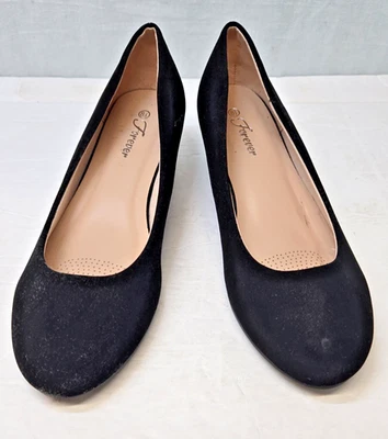 Zapatos de vestir FOREVER talla 8,5 negros tacón de gatito de gamuza sintética Foto 1 de 4