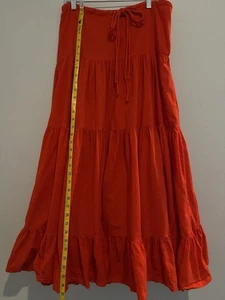 VTG New Hero Native 100% American Cotton Skirt Red Gauze Tiered Ruffle Peasant - Picture 1 of 5