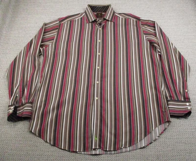 Tailorbyrd Dress Shirt Mens XL Brown Red Stripe Long Sleeve Button Front Cotton - Image 1 of 4