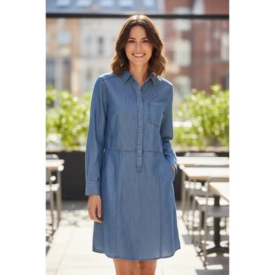 BODEN Denim Shirt Dress Casual Long Sleeve Collared Utility Style size 8 Long - Image 1 of 4