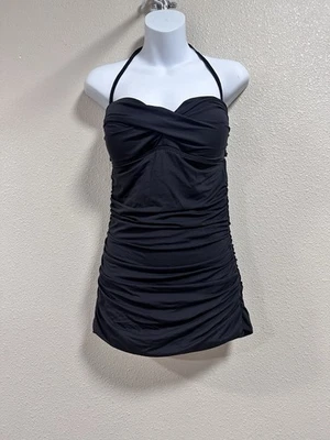 Carmen Marc Valvo, Traje de Baño Negro Acanalado Drapeado con Pajarita Espalda Talla 14 Foto 1 de 4