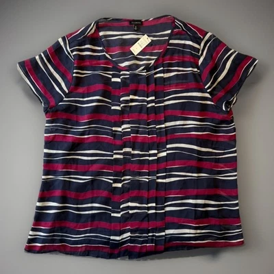 Nuevo con etiquetas Top Talbots Silk Career Plisado Rojo Azul Blanco Tira Talla 18 Foto 1 de 4