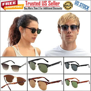 Sunglasses “Clubber" Half Rim Frame Horn Vintage Retro Unisex Glasses Anti UV - Picture 1 of 18