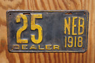 1918 Nebraska DEALER License Plate Low 2 Digit # 25