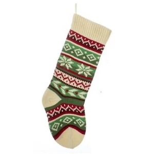 Medias de Navidad de punto pesado copo de nieve rojo y verde marfil 20 pulgadas nuevas - Imagen 1 de 2