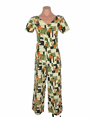 vintage psychedelic mod wide leg floral hippie 60s 70s jumpsuit XS/S Kaftan - Image 1 of 4