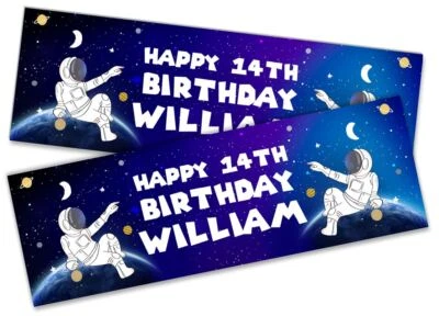 x2 Banner de Cumpleaños Personalizado Diseño Espacio Niños Fiesta Decoración 400 Foto 1 de 4