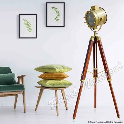 Designer Brown Wooden Tripod Floor Lamp, Contemporary LED Spot Light For Room - Image 1 of 4