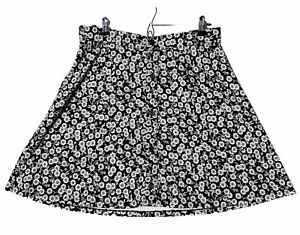 Loft M Black White Knit Skirt All Over Daisy Print Skater A-Line Swing Casual