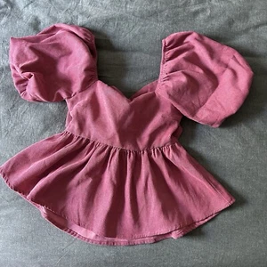 Franki By Francesca Youth 12 Corduroy Bow Back TOP Dusty Rose Pink Barbie Puff - Picture 1 of 10