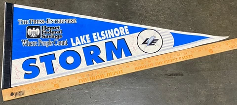 Vintage California League Lake Elsinore Storm Logo 31” Full Size SIGNED Pennant Cover