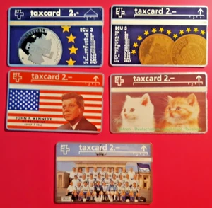 5 Telefonkarten Schweiz taxcard 2.- ECU 3 Hertha BSC John F. Kennedy Katzen R20 - Bild 1 von 2