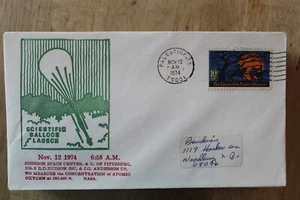 BALLOON COVER -MEASURE ATOMIC OXYGET 135000 FT 11/12/74 PALESTINE TX  - Picture 1 of 1