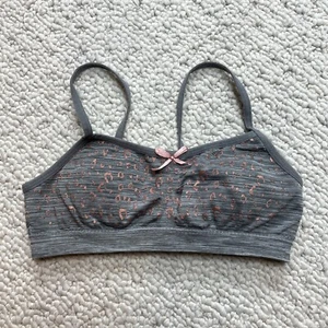 Sweet n Sassy Crop Top Tank Girls Small 30 Gray Pink Bow Stretch Sleeveless - Picture 1 of 6