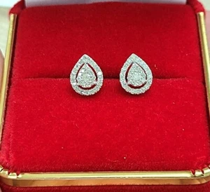 DEAL!0.33 CT Genuine Cluster Diamond Pear Drop Halo Studs Earrings 10K Gold 8MM - Picture 1 of 10