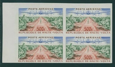 Burkina Faso Scott #C3 IMPERF MNH BLOCK of 4 Airplane over Ouagadougou $$ - Image 1 of 2