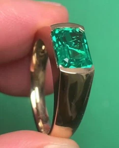 3Ct Created Green Emerald Gemstone Ring Men's Ring Jewelry 14K White Gold Finish - Picture 1 of 4