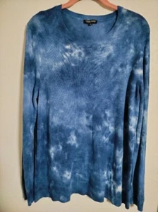 Jeanne Pierre Cashmere Infused Dusty Blue Tie-Dye Sweater XL/Fall Coastal core  - Picture 1 of 6
