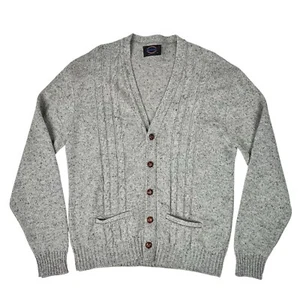 Vintage Jantzen grau Wolle 80er Punktemuster Zopfmuster Strickjacke Herren Pullover XL - Bild 1 von 5