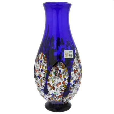 GlassOfVenice Murano Glass Millefiori Art Glass Bottle Vase - Blue - Image 1 of 4