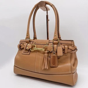 [Mint] COACH 10528 Hampton Camel Brown Pebble Leather Tassel Purse Bag - Picture 1 of 17