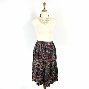 Maxi Falda Vintage Negra Verde Rosa Paisley Floral Midi Talla Mediana o Grande - Imagen 1 de 6